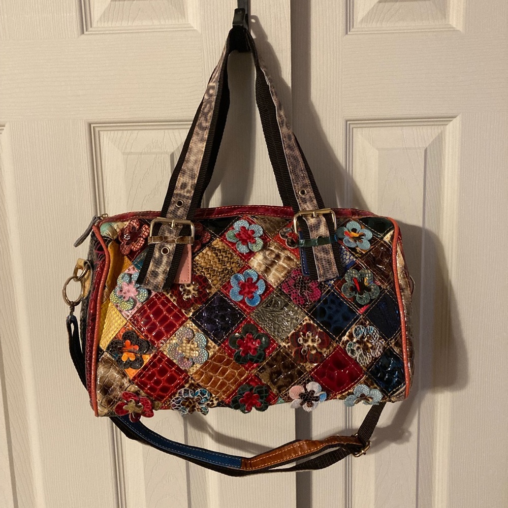 Patchwork Multi Color & Multi Animal Print Satche… - image 1